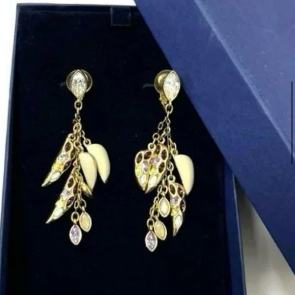 Rare Swarovski Gold , Cream and purple dangle Clip Earrings Excellent condition